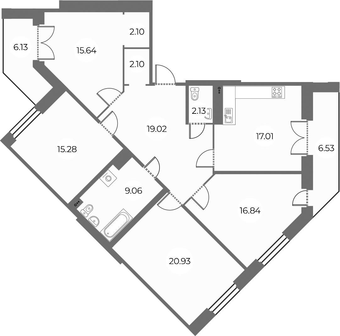 4-комнатная квартира 126.45 м², 4/13 эт., ЖК «Огни Залива»